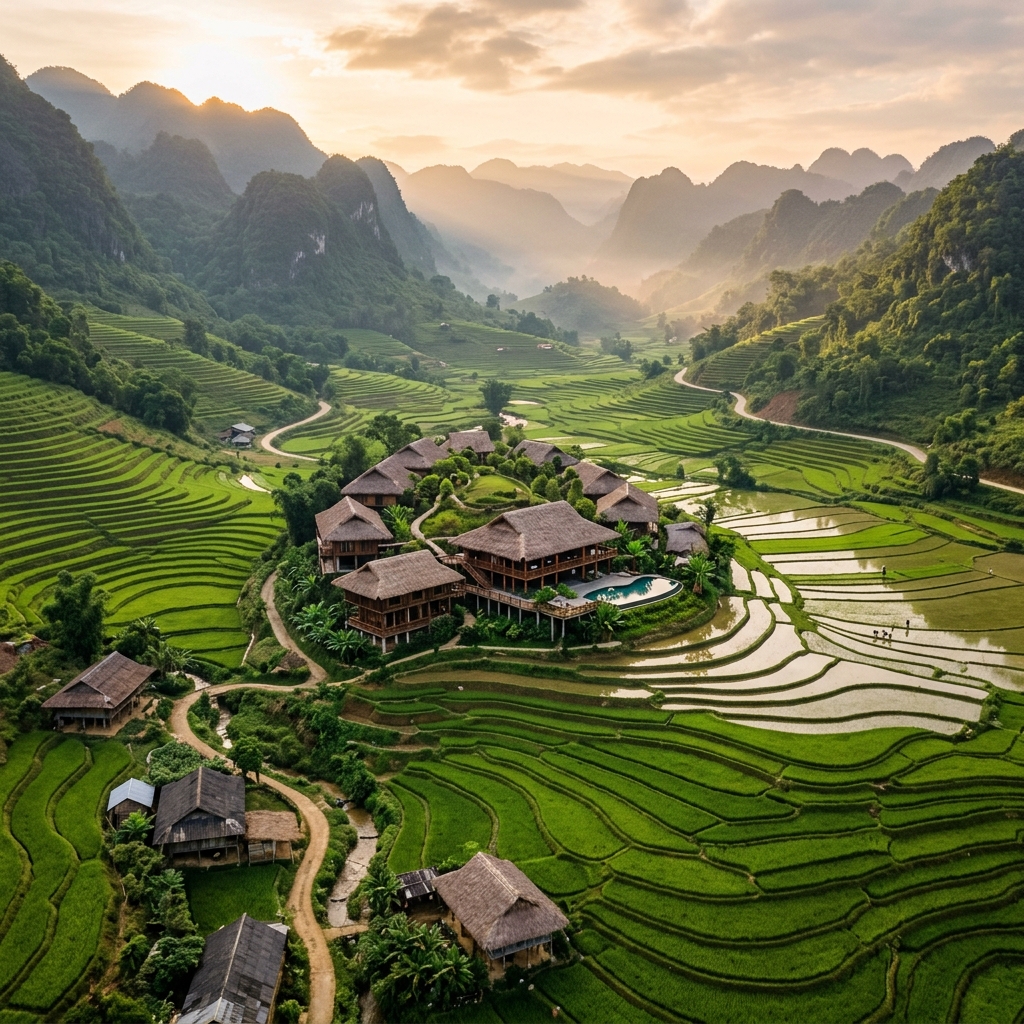 Pù Luông Serenity Lodge giữa ruộng bậc thang xanh mướt